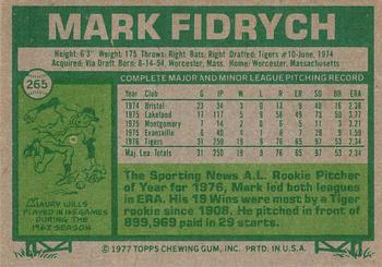 1977 Topps #265 Mark Fidrych Back