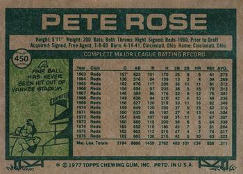 1977 Topps #450 Pete Rose Back