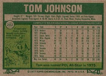 1977 Topps #202 Tom Johnson Back