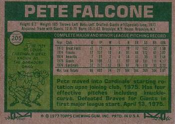 1977 Topps #205 Pete Falcone Back