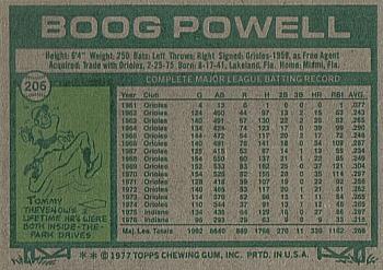 1977 Topps #206 Boog Powell Back