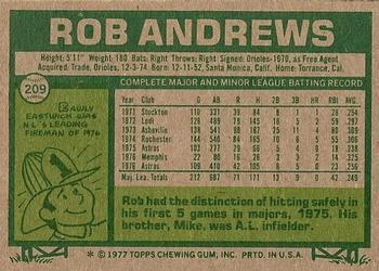 1977 Topps #209 Rob Andrews Back