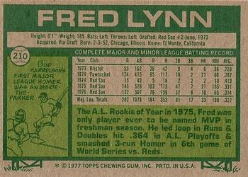 1977 Topps #210 Fred Lynn Back