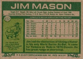 1977 Topps #212 Jim Mason Back