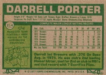 1977 Topps #214 Darrell Porter Back