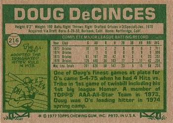 1977 Topps #216 Doug DeCinces Back