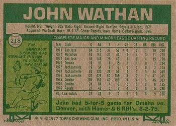 1977 Topps #218 John Wathan Back