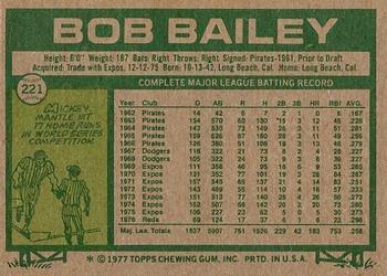 1977 Topps #221 Bob Bailey Back