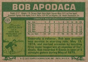 1977 Topps #225 Bob Apodaca Back
