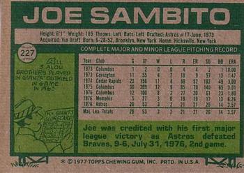 1977 Topps #227 Joe Sambito Back