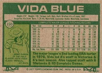 1977 Topps #230 Vida Blue Back