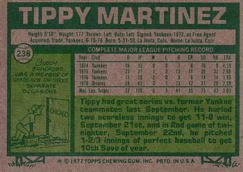 1977 Topps #238 Tippy Martinez Back