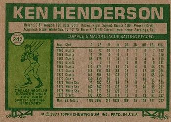 1977 Topps #242 Ken Henderson Back