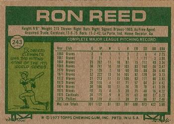 1977 Topps #243 Ron Reed Back