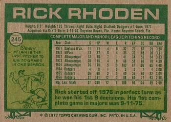 1977 Topps #245 Rick Rhoden Back