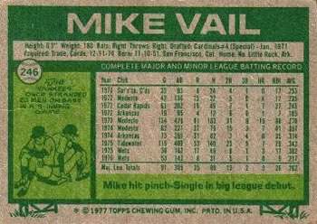 1977 Topps #246 Mike Vail Back