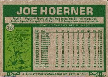 1977 Topps #256 Joe Hoerner Back