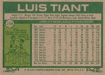 1977 Topps #258 Luis Tiant Back