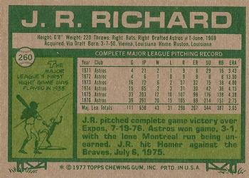 1977 Topps #260 J.R. Richard Back