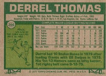 1977 Topps #266 Derrel Thomas Back