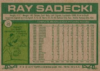 1977 Topps #26 Ray Sadecki Back