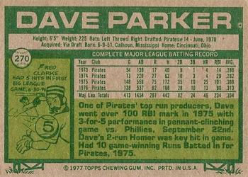1977 Topps #270 Dave Parker Back