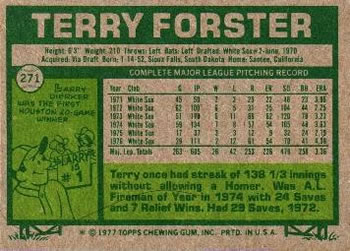 1977 Topps #271 Terry Forster Back