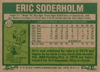 1977 Topps #273 Eric Soderholm Back