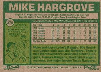 1977 Topps #275 Mike Hargrove Back