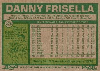 1977 Topps #278 Danny Frisella Back