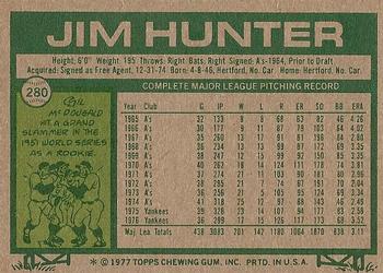1977 Topps #280 Jim Hunter Back