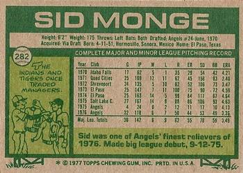 1977 Topps #282 Sid Monge Back