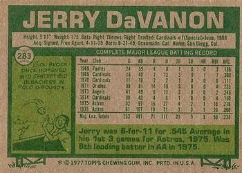 1977 Topps #283 Jerry DaVanon Back