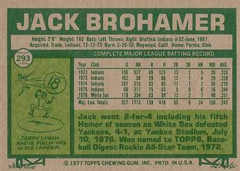 1977 Topps #293 Jack Brohamer Back
