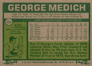 1977 Topps #294 George Medich Back