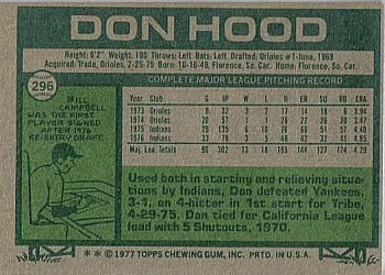 1977 Topps #296 Don Hood Back