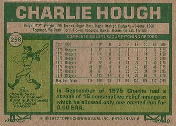 1977 Topps #298 Charlie Hough Back
