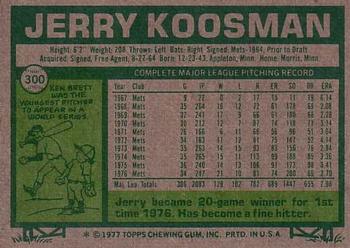 1977 Topps #300 Jerry Koosman Back