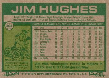 1977 Topps #304 Jim Hughes Back