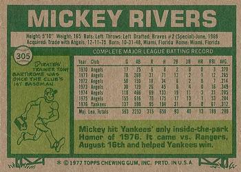 1977 Topps #305 Mickey Rivers Back
