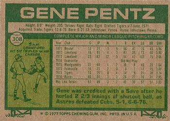 1977 Topps #308 Gene Pentz Back