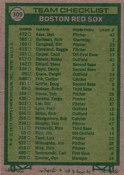 1977 Topps #309 Boston Red Sox / Don Zimmer Back