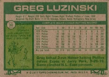 1977 Topps #30 Greg Luzinski Back