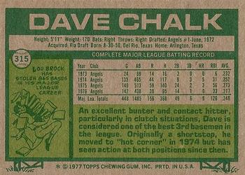 1977 Topps #315 Dave Chalk Back