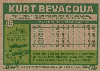 1977 Topps #317 Kurt Bevacqua Back
