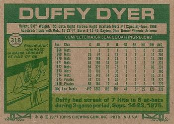 1977 Topps #318 Duffy Dyer Back