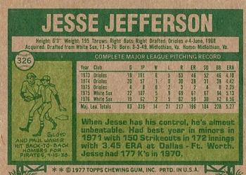 1977 Topps #326 Jesse Jefferson Back