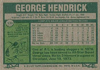 1977 Topps #330 George Hendrick Back
