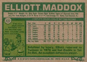 1977 Topps #332 Elliott Maddox Back