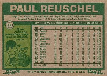 1977 Topps #333 Paul Reuschel Back